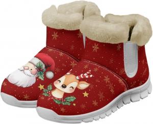 Женские мини-ботинки Biyejit, короткие ботильоны до щиколотки, противоскользящие кроссовки, с флисовой подкладкой, утепленные ботинки для дома и улицы, Santa Claus Reindeer