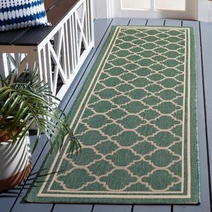 Ковер SAFAVIEH, 69 x 244 см, Washable Outdoor Courtyard Collection - Dark Green & Beige, без линьки и легкий в уходе, идеально для патио, прихожей, гардеробной, коридора, кухни (CY6918-322)