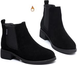 Женские ретро-ботильоны Челси с низким каблуком из замши, мягкая подкладка, повседневные, с нескользящей подошвой, на эластичной резинке, для осени и зимы PTNOKA, Black Plush
