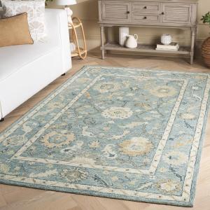 Ковер SAFAVIEH, 183 x 183 см, Metro Collection, Blue & Ivory, ручной работы из шерсти, идеально для гостиной, спальни, столовой (MET827M)