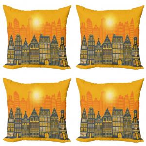 ABAKUHAUS Amsterdam Набор чехлов для подушек (4 предмета), городская ретро-архитектура, современная двусторонняя цифровая печать, 60 см x 60 см, темно-синие бархатцы