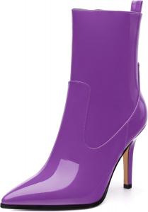 Женские ботильоны, ботильоны на высоком каблуке с заостренным носком для женщин, короткие ботинки-стилеты на молнии 3,6", женская обувь для работы, улицы и банкетов. CDXJHYMY, Purple Patent