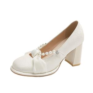 WUJI Женские туфли Мэри Джейн на массивном каблуке экрю, цвет Ecru