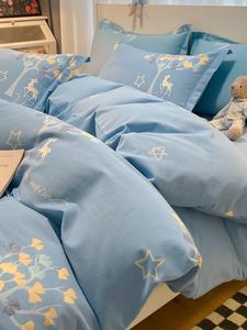 MIDO HOUSE Комплект постельного белья 1,5 м, 4 предмета, пододеяльник 200x230 см, цвет Yiluxiangban-Lan