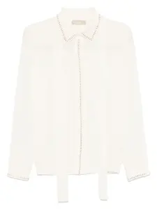 Шелковая рубашка, украшенная заклепками Elie Saab, белый
