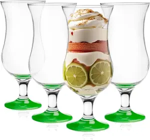 Стаканы GLASMARK с зеленой ножкой, набор из 4 шт., большой объем 420 мл (макс. 470 мл), 4 предмета, стиль Ураган, коктейльный бокал Poco Grande, бокалы для вечеринок Ураган - высокое качество Glasmark KROSNO 1992