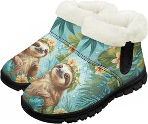 Зимние сапожки для малышей, теплые снежные ботинки, уютные пушистые детские ботильоны, уличная модная обувь для мальчиков и девочек Chririnla, Tropical Sloth