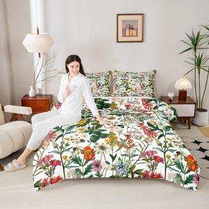 Erosebridal Комплект постельного белья Daisy Floral с цветочным принтом в богемном стиле из натурального хлопка, Blue Green White