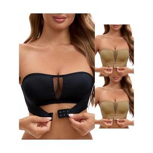 3 упаковки женских бесшовных бра-бандо с сетчатой вставкой спереди Inspire Chic, Khaki Black