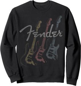Толстовка с выцветшим логотипом гитары Fender Stacked, черный