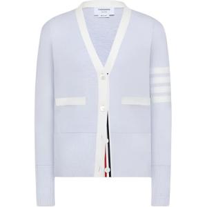 Кардиган с полосками и передним карманом THOM BROWNE, светло-синий