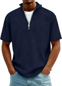 Мужская вельветовая рубашка с коротким рукавом и воротником, летний топ