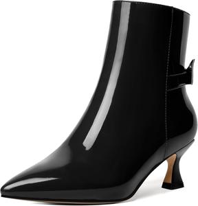Женские ботильоны MERRORI с острым носком, застежкой-молнией, лакированной отделкой, низким каблуком-шпилькой 2 дюйма, Black