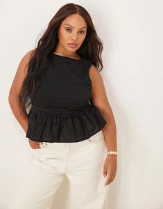 Асимметричный топ с баской и контрастным подолом из ткани ASOS DESIGN Curve черного цвета Asos Curve