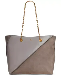 Сумка-тоут Setauket из кожи и замши с цепочкой на плечо Donna Karan New York, серый