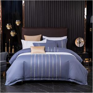 YUSIWOAL Комплект постельного белья из 100% хлопка с вертикальной вышивкой для отелей Blue