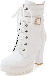 Женские ботильоны VOKLIN с круглым носком на платформе, стильные с высокой массивной шпилькой, шнуровкой и молнией, White-Velvet Lined