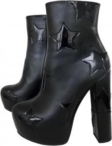 Frankie Hsu Фрэнки Хсу Платформа Ботильоны На Каблуке Толстом Черные Лакированные Звезда Модные Поп Чирлидер Большой Размер Короткие Ботинки На Щиколотку Для Девушек, Женщин, Мужчин