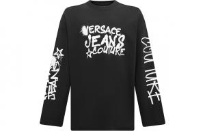 Футболка с длинным рукавом с принтом логотипа VERSACE JEANS COUTURE, черный