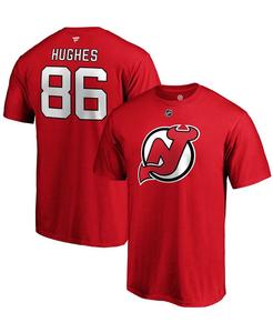 Мужская красная футболка с именем и номером Jack Hughes New Jersey Devils Authentic Stack Fanatics