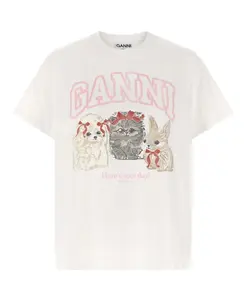 Футболка с животным принтом Ganni, белый