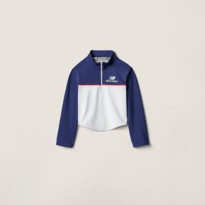 Топ из стрейчевого технического джерси MIU MIU, белый/королевский синий/красный