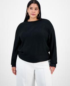 Модный свитер большого размера с фольгированным принтом, приспущенными плечами и круглым вырезом, эксклюзивно для Macy's Bar III, Black