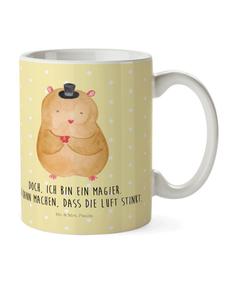 Детская кружка с шапочкой-хомячком и надписью пастельно-желтого цвета Mr. & Mrs. Panda