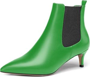 Женские повседневные ботильоны WAYDERNS с острым носком, на низком каблуке 2 дюйма, кожаные с пряжкой, Black/Green