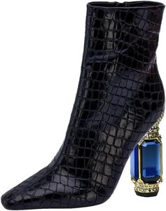 Женские ботильоны XYD с закрытым квадратным носком, стразами и кристаллами, на устойчивом каблуке, с боковой молнией, модная обувь для вечеринок и официальных мероприятий, Dark Navy Texture