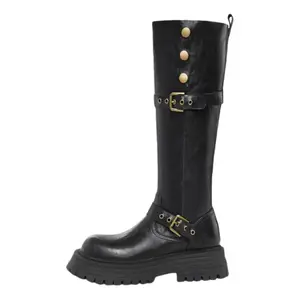 Help Женские черные высокие сапоги с широким голенищем без подкладки, цвет Black Wide Shaft Unlined