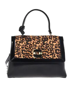 Замшевая сумка с леопардовым принтом и зернистой кожей. Baldinini, черный