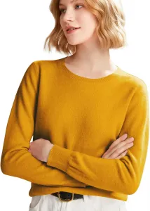 Женские свитера осень-зима 2025: круглый вырез, длинные рукава, теплый мягкий ребристый вязаный пуловер Generic, 01-Saffron