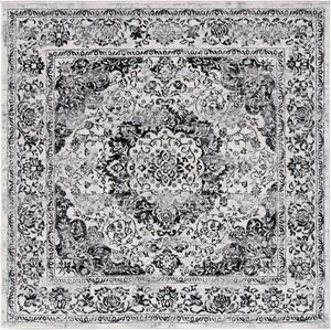 Ковер SAFAVIEH, 244 x 244 см, Tulum Collection, Ivory/Black, геометрический рисунок, идеально подходит для помещений с высокой проходимостью: гостиная, спальня, столовая (TUL282A)