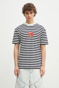 Хлопковая футболка Bunny Heart Stripe Basic Tee бело-синяя Marcelo Burlon, темно-синий