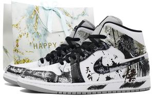 Jordan Эйр 1 противоскользящие и износостойкие баскетбольные кроссовки мид-топ винтажные мужские черно-белые, цвет Black White