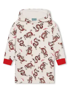 Платье с капюшоном и принтом Kenzo Kids, нейтральный