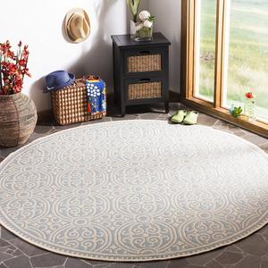 Ковер SAFAVIEH, 201 x 201 см, Linden Collection, круглый, Cream & Aqua, геометрический рисунок, без линьки и простой в уходе, для помещений и улицы, моющийся — идеально для патио, заднего двора, прихожей (LND134L)