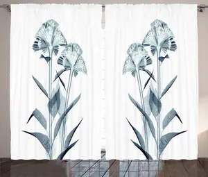 Штора ABAKUHAUS "Teal White Rustic", с цветочным узором, X-ray Vision, универсальная ленточная штора для гостиной с петлями и крючками, 280 x 225 см, сине-зеленый белый Abakuhaus