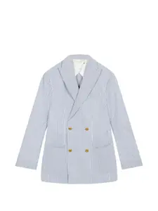 Двубортный пиджак из жатого хлопка Oscar Fortela, синий