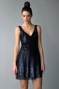 Мини-платье с V-образным вырезом и пайетками Basix Black Label, темно-синий