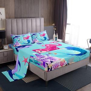 Erosebridal Комплект постельного белья Mermaid Tail с принтом морских животных и блестками, Multi 18