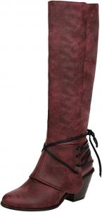 Женские сапоги до колена - винтажные с заостренным носком, ремешками, шнуровкой, массивным каблуком, высокие сапоги на зиму, теплые, однотонные, на высоком каблуке, кожаные, для верховой езды, повседневная обувь Oiangi, Red