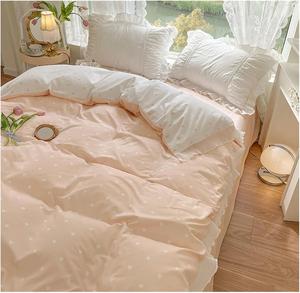 MAIYO Комплект постельного белья MaiyO Kawaii с рюшами и кружевом, 100% хлопок Pink