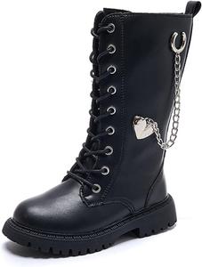 Generic Детские сапоги для девочек до колена, с молнией и шнуровкой, боевые сапоги 2025 года, модные кожаные школьные сапоги, панк-готика, белые ботильоны, на возраст 4-12 лет