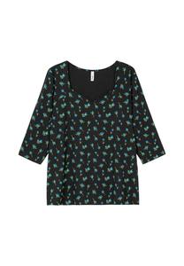 Рубашка с рукавом 3/4, цветочным принтом и вырезом в форме сердца Sheego, цвет Schwarz Gemustert