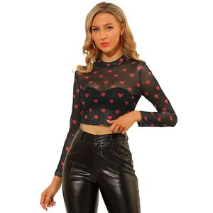 Женская полупрозрачная блузка, укороченный топ в форме сердца, сетчатый топ ALLEGRA K, черный