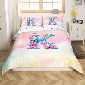 Erosebridal Комплект постельного белья Toddler Butterfly с галактическим градиентом и блестками в пастельных тонах, Pink Blue