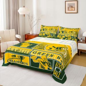 Erosebridal Комплект постельного белья в футбольной тематике с принтом регби и шлемами, Yellow Army Green