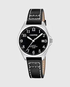 K5869/4 Базовые женские кожаные часы черного цвета Calypso